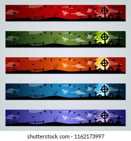 Halloween colorful banners vector templates collection