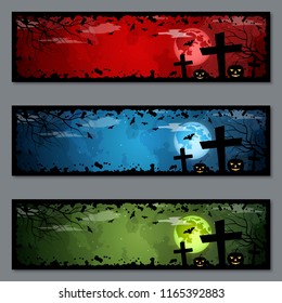 Halloween colorful banners vector templates collection