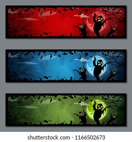 Halloween colorful banners vector templates collection