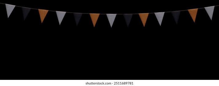 Guirnaldas coloridas de bunting de Halloween con banderas hechas de piezas de tela trituradas. Banderines coloridos decorativos del partido para el festival, partido, celebración del cumpleaños. Fondo de Festiva con banderas colgantes. 