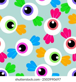 Halloween Colorful candy eyeball seamless pattern background