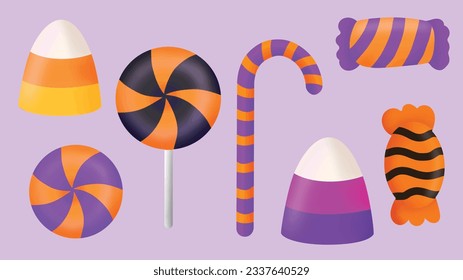 Die hellen, bunten Süßigkeiten sind mit Bonbons, Bonbons, Bonbons und Lollipop-Sorten bestückt