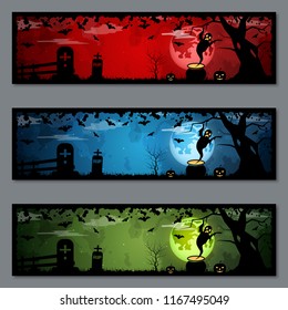 Halloween colorful horizontal banners vector templates collection