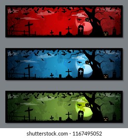 Halloween colorful horizontal banners vector templates collection
