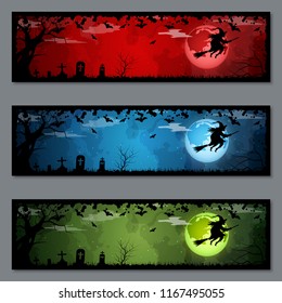 Halloween colorful horizontal banners vector templates collection
