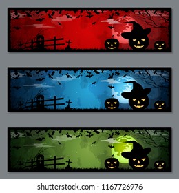 Halloween colorful horizontal banners vector templates collection