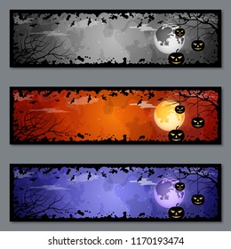 Halloween colorful horizontal banners vector templates collection