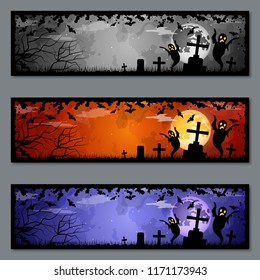 Halloween colorful horizontal banners vector templates collection