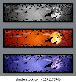 Halloween colorful horizontal banners vector templates collection