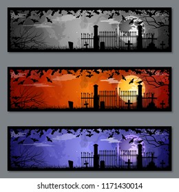 Halloween colorful horizontal banners vector templates collection