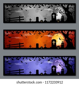 Halloween colorful horizontal banners vector templates collection