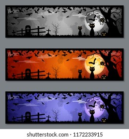 Halloween colorful horizontal banners vector templates collection