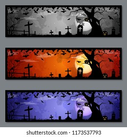 Halloween colorful horizontal banners vector templates collection