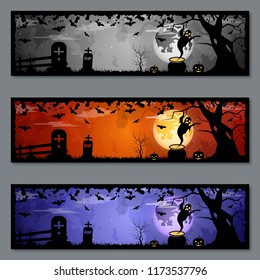 Halloween colorful horizontal banners vector templates collection