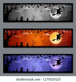 Halloween colorful horizontal banners vector templates collection