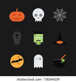 Halloween colorful icon set flat design, vector illustration