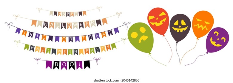 Halloween colorful party flags. Set vector illustration. Balloon, good for holiday design