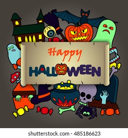 Halloween colorful Postcard. Mock up for greeting card