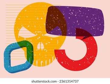 Halloween Colorful risograph poster with skull, speech bubble and geometric shapes. Object in trendy riso graph design, vector geometry elements.