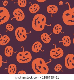 Halloween colorful  seamless pattern. Seamless background with Jack of the lantern. Mystic pattern with pumpkins on color background. Vector illustration.