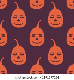 Halloween colorful seamless pattern. Seamless background with Jack of the lantern. Mystic pattern with pumpkins on color background. Vector illustration.