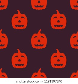 Halloween colorful seamless pattern. Seamless background with Jack of the lantern. Mystic pattern with pumpkins on color background. Vector illustration.