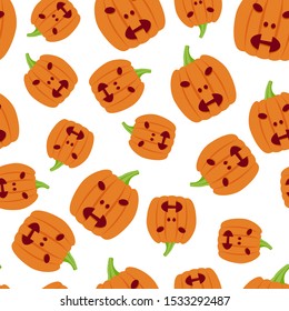 Halloween colorful seamless pattern. Seamless background with Jack of the lantern. Mystic pattern with pumpkins on white background.