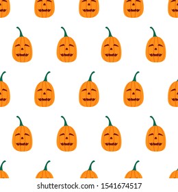 Halloween colorful seamless pattern. Seamless background with Jack of the lantern. Mystic pattern with pumpkins on white background.