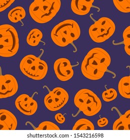 Halloween colorful seamless pattern. Seamless background with Jack of the lantern. Mystic pattern with pumpkins on color background.