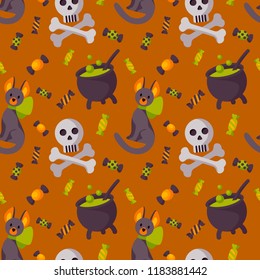 Halloween colorful seamless pattern. Vector illustration.