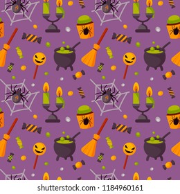 Halloween colorful seamless pattern. Vector illustration.