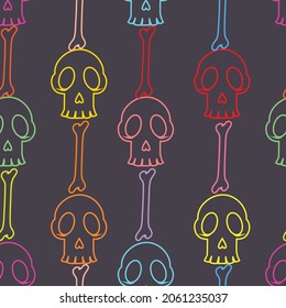 Halloween colorful skulls vector seamless repeat pattern background. Trendy for fabric, textile design, background, packaging, invitation cards, wallpaper or giftwrapping. Surface pattern design.

