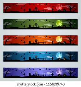 Halloween colorful web banners vector templates collection