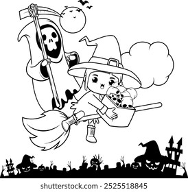 Livro de coloração de Halloween com menina bonito para crianças