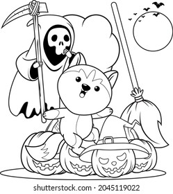 Halloween coloring book with cute husky