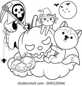 Halloween Coloring Book Cute Husky Stock Vector (Royalty Free ...