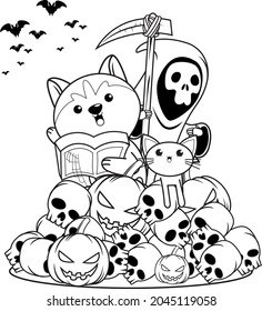 Halloween coloring book with cute husky
