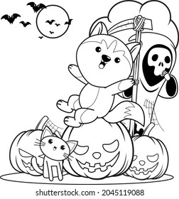 Halloween coloring book with cute husky