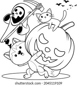 Halloween coloring book with cute husky