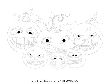 Halloween coloring book. Funny pumpkin on a white background. Children's coloring