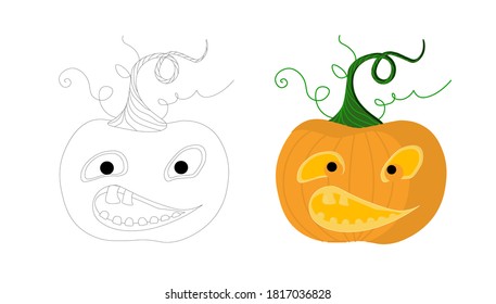 Halloween coloring book. Funny pumpkin on a white background. Children's coloring