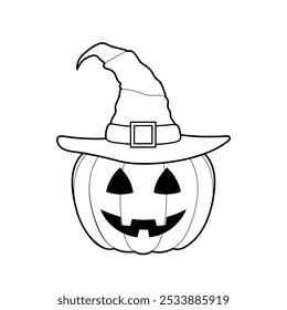 Halloween coloring book page, Jack O Lantern, carved pumpkin, vector illustration