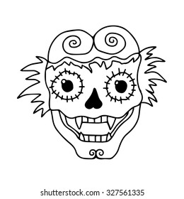 Halloween Coloring book. Vector illustration isolated on white background. cartoon zombie. Sketchy Detailed Zombie Head