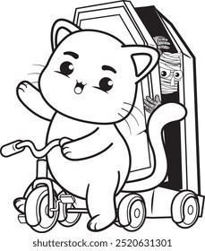 Halloween coloring page with cat for kids