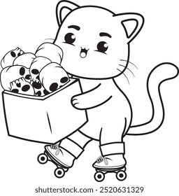 Halloween coloring page with cat for kids