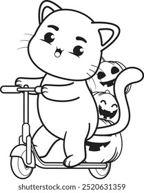Halloween coloring page with cat for kids