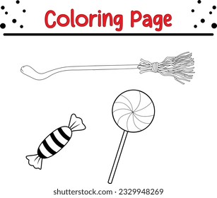 Halloween coloring page for children. Black and white cartoon illustration