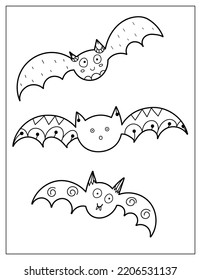 Halloween coloring page with cute bats. Spooky characters print for coloring book in US Letter format. Vector illustration