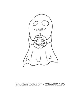 Halloween coloring page with a cute ghost