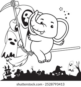 Halloween coloring page with elephant for kids 